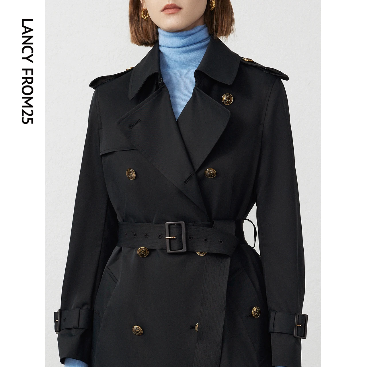 Longzi Retro French sle Mid-Length Outerwear Women 2024 Spring New Waist Hugging Shoulder Trench coat High-Grade Temperament
