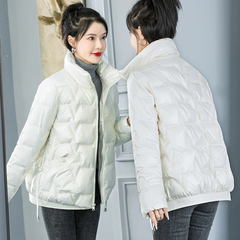 Women Jacket 2022 New Winter Parkas Female Glossy Down Cotton Jackets Stand Collar Casual Warm Parka Short Coat Female Outwear