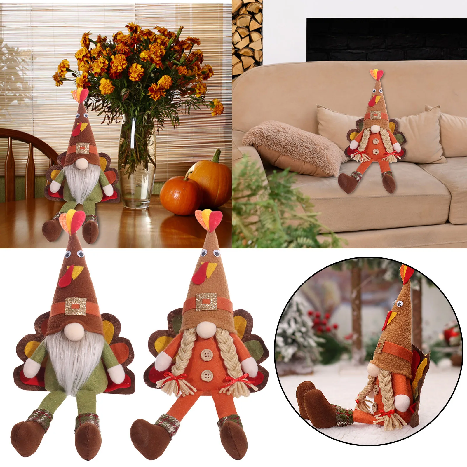 

2Pcs Fall Thanksgiving Gnome Decorations Cute Handmade Fall Turkey Swedish Tomte Gnomes h Table Ornaments For Fall Pug h