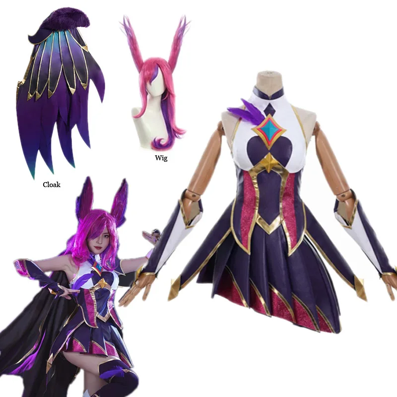 

Lol League Of Legends Cos Costume Star Guardian Xia Cosplay Women's Dress Anime Game Clothing Full Set Halloween Cos Wig Cloak