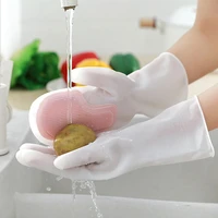 multifunctional magic brush dishwashing gloves rubber kitchen housework cleaning pvc waterproof gloves
