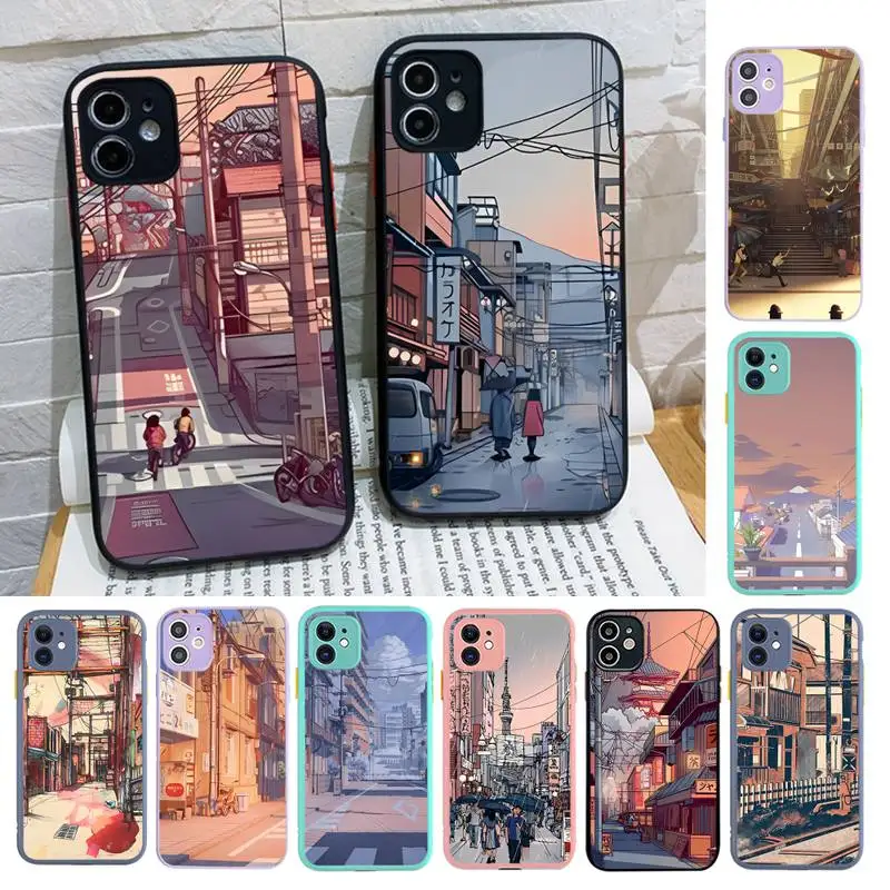 

Japanese Anime Hand Painted House scenery Phone Case for iPhone X XR XS 7 8 Plus 11 12 13 pro MAX 13mini Translucent Matte Case