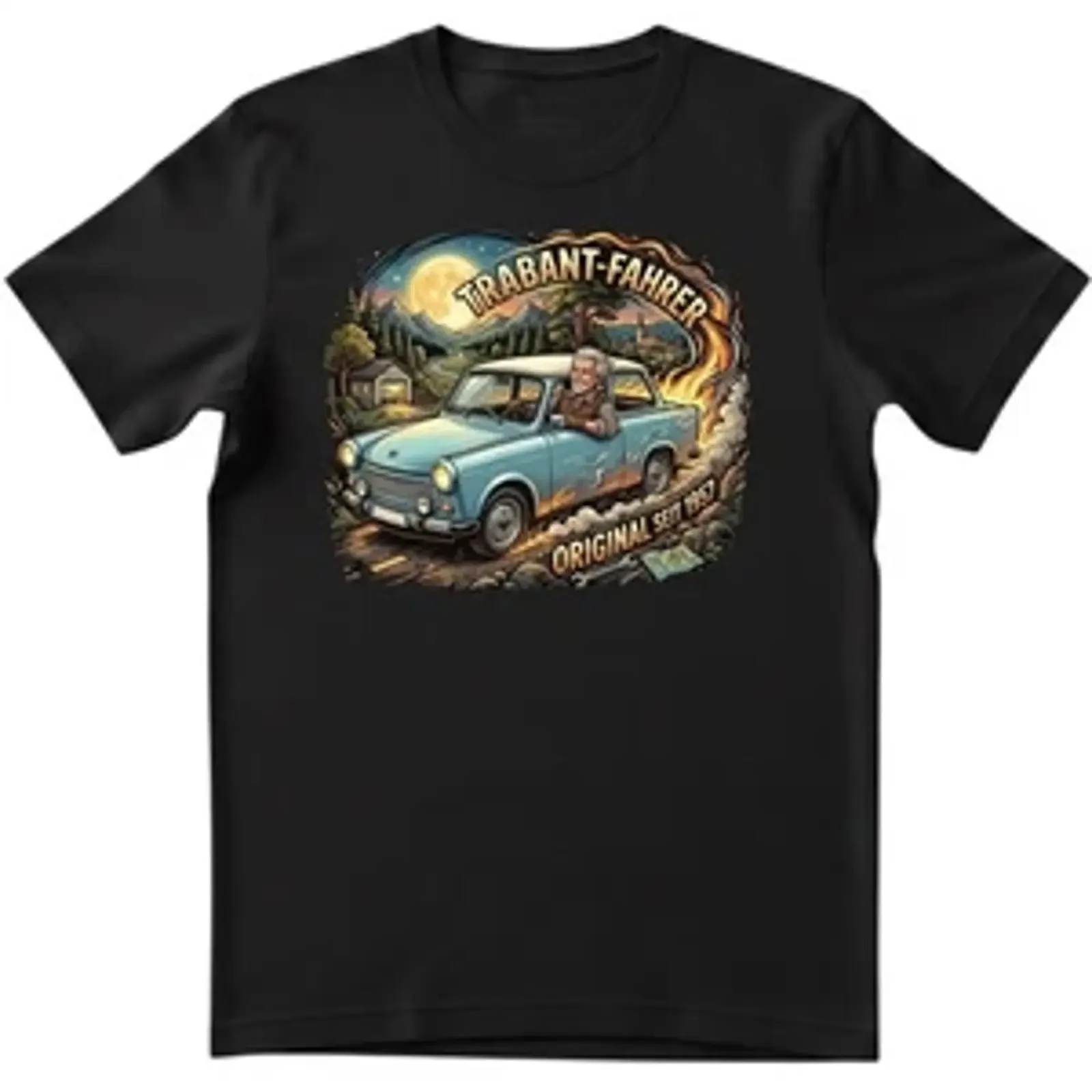 Фото Мужская футболка с надписью «Trabant driver GDR car classic Ostalgie», винтажная, в стиле гранд-папи, подарок для дедушки, универсальная, слегка стильная, дышащая. №1