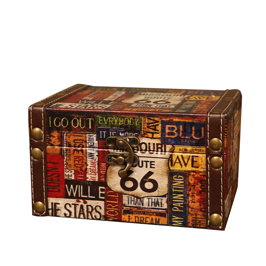 

Винтажный декоративный чемодан для хранения, Маленькая деревянная коробка в стиле ретро, шкатулка с замком, Настольный ящик для хранения ювелирных изделий, шкатулка 66 дорог