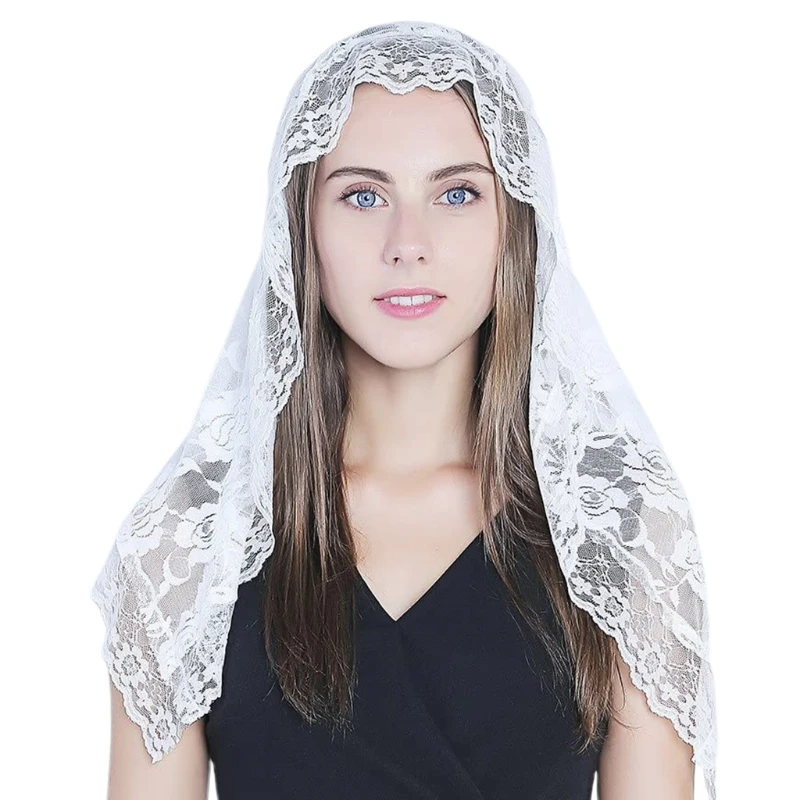 

Floral Lace Veils Head Covering Latin Mass Mantilla Veils Short Scarf for Bridal Women Catholic Veil for Church 2 Colors