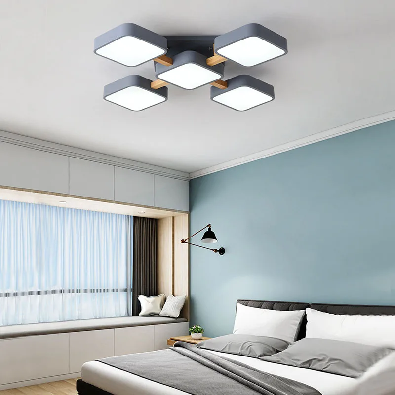 

Modern bedroom living room LED ceiling lamp dining room lamp apartment study children's anti-square solid wood lighting