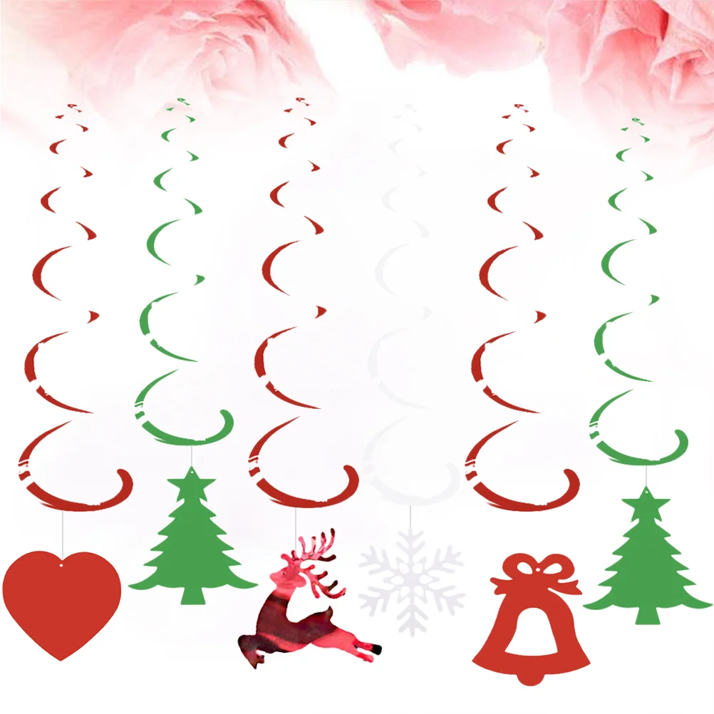 

12 Spiral Ornaments Dangling Bell Sequined Hanging Christmas Tree Party Supplies for Christmas Birthday