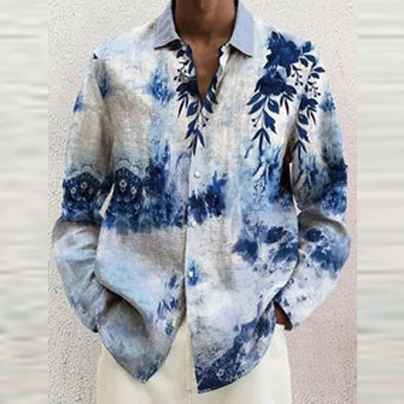 

Vintage Floral Print Spring Shirts Men Clothing Single Breasted Collar Cardigan Top Casual 2023 Long Sleeve T-shirts Streetwear