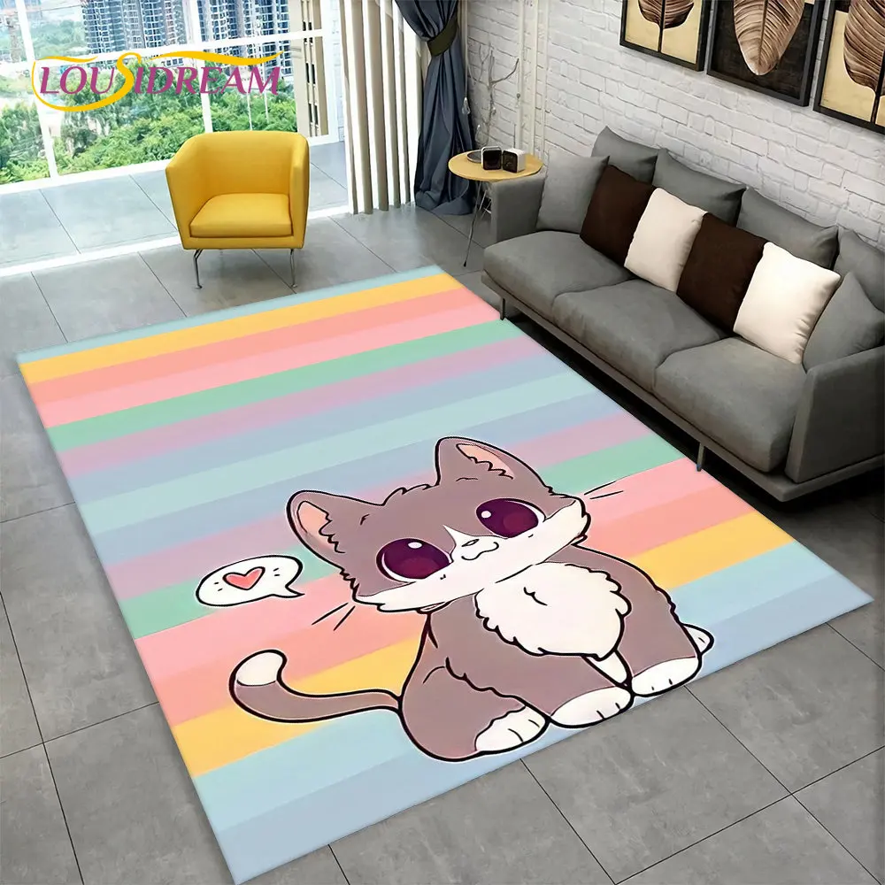 

Cute Cat Cartoon Area Rug,Carpet Rug for Living Room Children's Bedroom Sofa Doormat Decor,Kids Play Crawling Non-slip Floor Mat