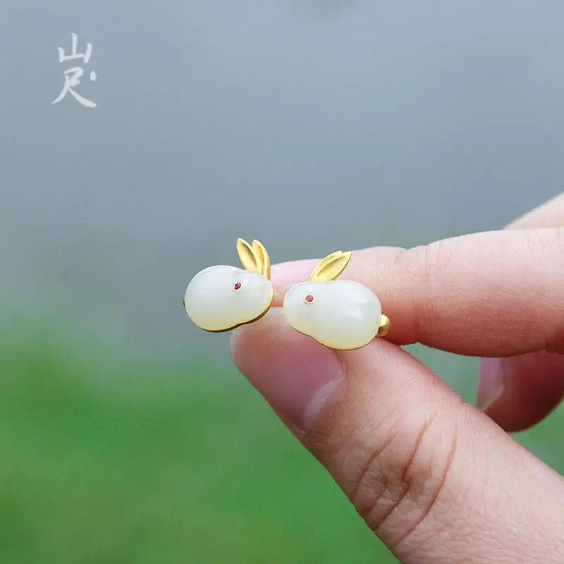 Нефритовый заяц натуральные нефритовые серьги из искусственного серебра с