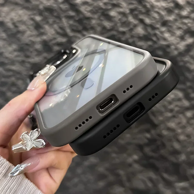 Фото Магнитный чехол для телефона Magsafe Glass Lens Protector для iPhone 17, 16, 15, 14, 13, 12, 11 Pro Max, противоударная задняя крышка с подставкой №3