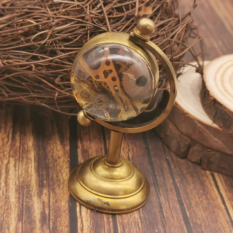 Golden Globe Mechanical Pocket Watch Clock Roman Numeral Display Men's Creative Gift Copper Watch Clock