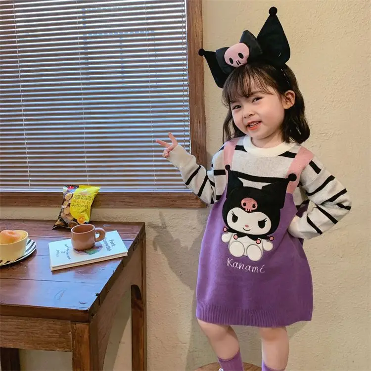 

Sanrio Kuromi Mymelody Kawaii детская одежда вязаное платье осеннее и зимнее платье мультяшное платье принцессы для девочек