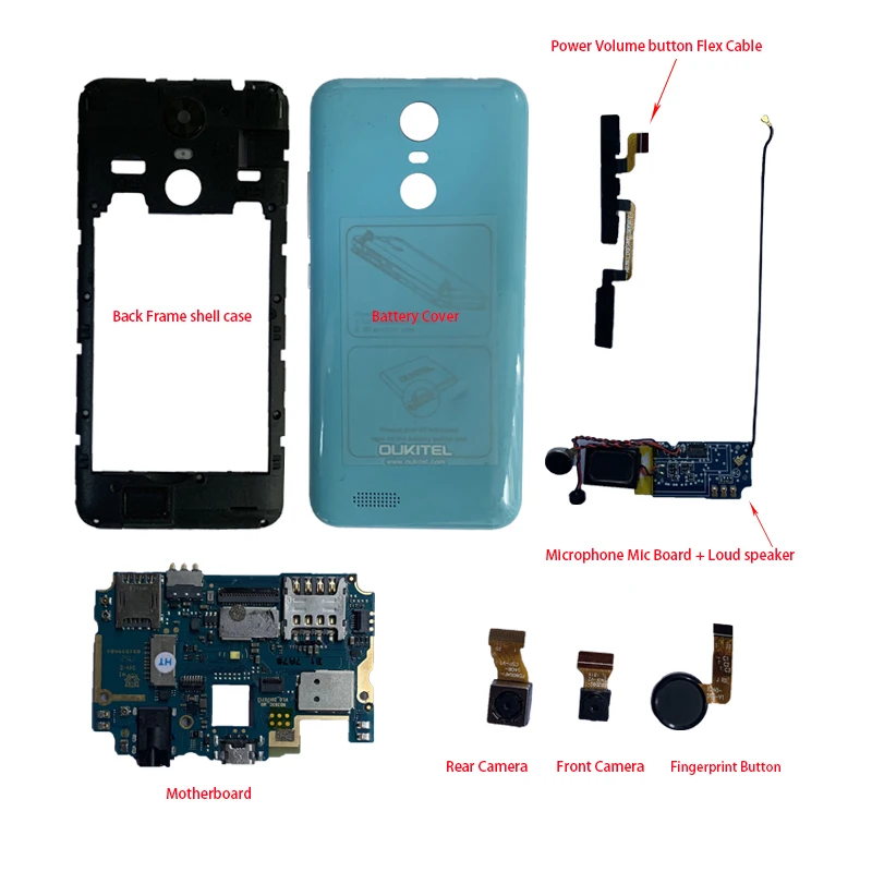 

Original Motherboard Battery Cover Back Frame Mic Board Front Rear Camera For Oukitel C8 4G Fingerprint Power Volume Flex Cable