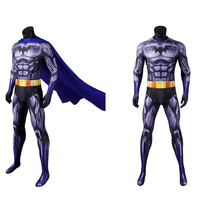 

New Adventures Bat Jumpsuit Cosplay Costume Bruce Battle Suit with Cape Halloween Carnival Party Role Play Suit