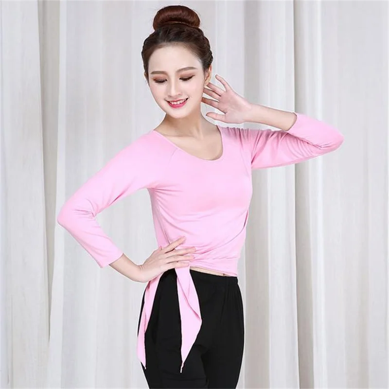

Spring Fashion Women Elastic Latin Dance Base Shirts Modal Qualitly High Waist Round-neck Blouse Dance Training Top