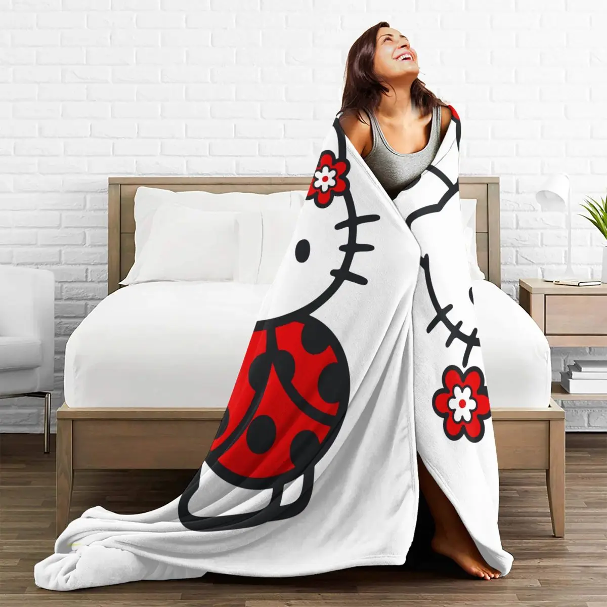 Одеяло с божьей коровкой Hello Kitty для косплея Фланелевое покрывало пикника на