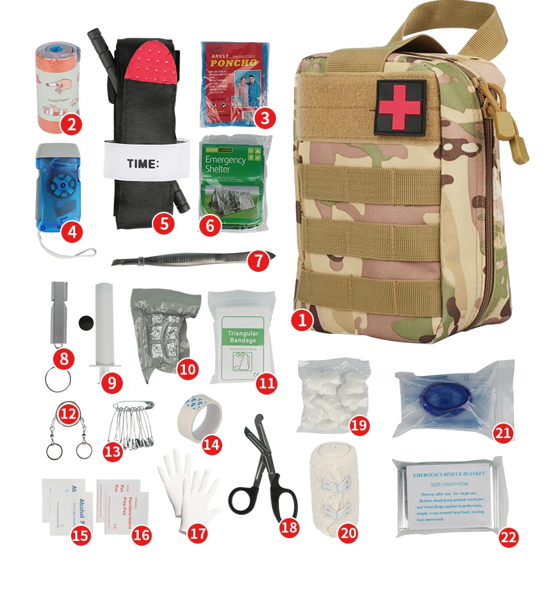 

22pcs Tactical First Aid Kit Tourism Equipment Survival Kit Molle Outdoor Gear Emergency Kits For Camping Hiking And Adventures