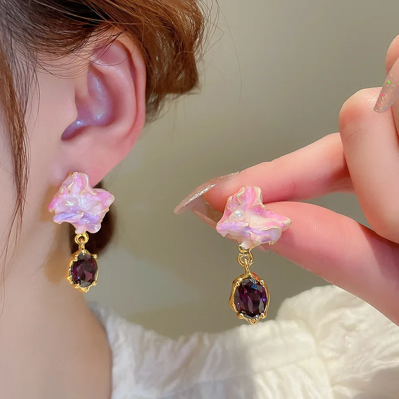 

Minar Fairy Gradient Color Enamel Long Dangle Earrings for Women Shiny CZ Cubic Zirconia Faux Pearl Geometric Irregular Earring