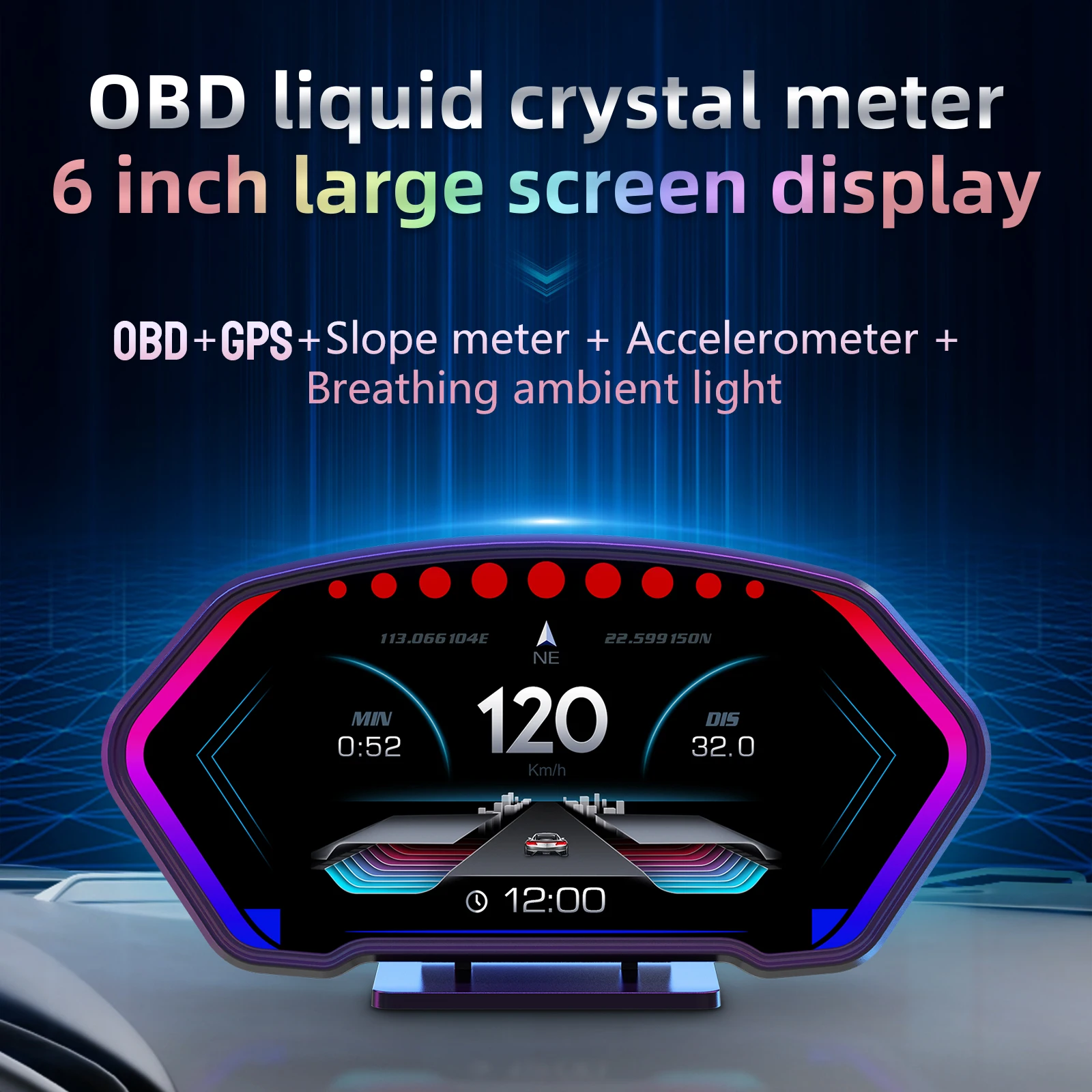 P3 Автомобильный OBD GPS проекционный дисплей (HUD) для измерения скорости, напряжения, температуры воды, уклона, расхода топлива с функцией сигнализации. (art.: 3920dceea0946) - 3920dceea0946