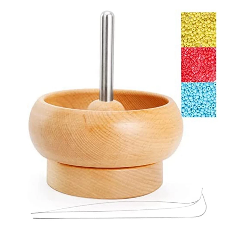 

Bead Spinner For Jewelry Making, Wooden Spinning Bead Bowl With 2 Beading Needle And 3000 Seed Beads