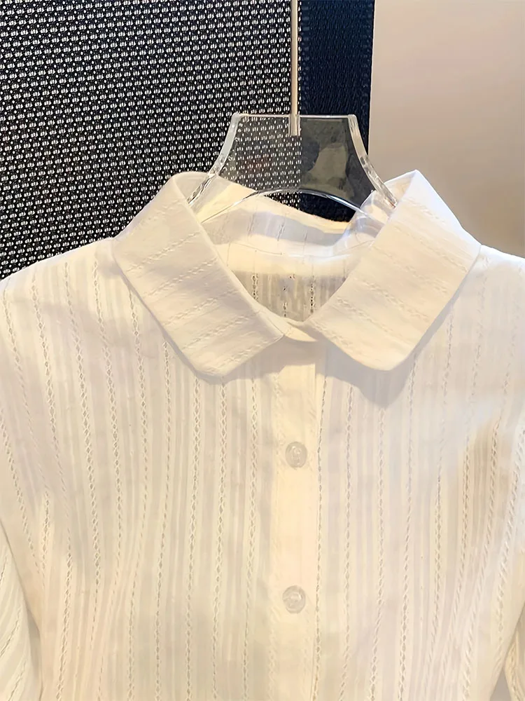 Осень 2024 бежевые шифоновые рубашки с расклешенными рукавами женские милые