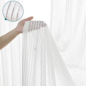 White Sheer Curtains for Living Room Vertical Stripes Voile Curtain Drapes Eyelets Tulle Bedroom Window Treatment Net Curtains