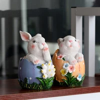 2pcs set 2022 new easter decoration cute rabbit egg with flowers handmade reusable home decoration resin spring bunny ornament