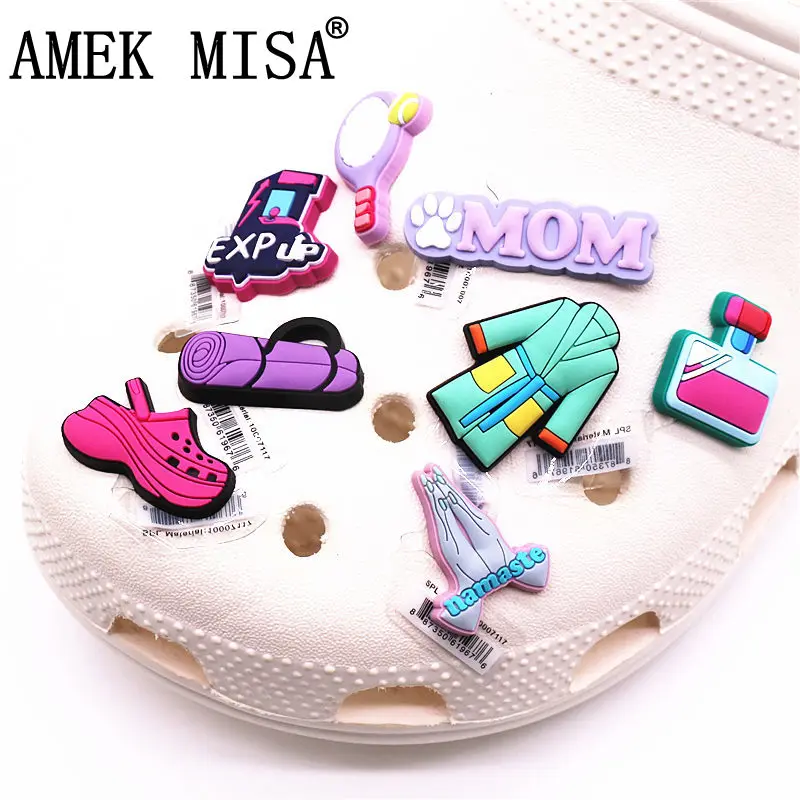 Original 1pcs PVC Designer Shoe Charms Namaste MOM Tennis Sandals Accessories Clogs Decorations for Croc Jibz Party X-mas Gifts