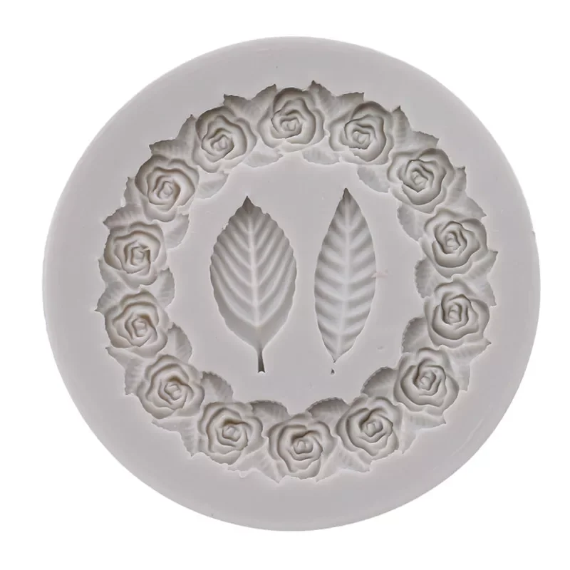 

2022New Silicone Mold Rose Garland Picture Frame Fondant Candy Mould 3D Wreath Leaves Silicone Cake Sugar Baking MoldDecorative
