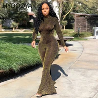 2022 bling lurex sexy bell bottom romper long sleeve striped flare jumpsuit party night club ladies one piece plus size bodysuit