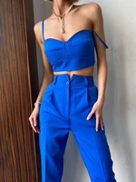 tossy 2022 blue women sexy sets patchwork camis and pencil pants set ladies summer fashion two piece suit casual ins streetwear