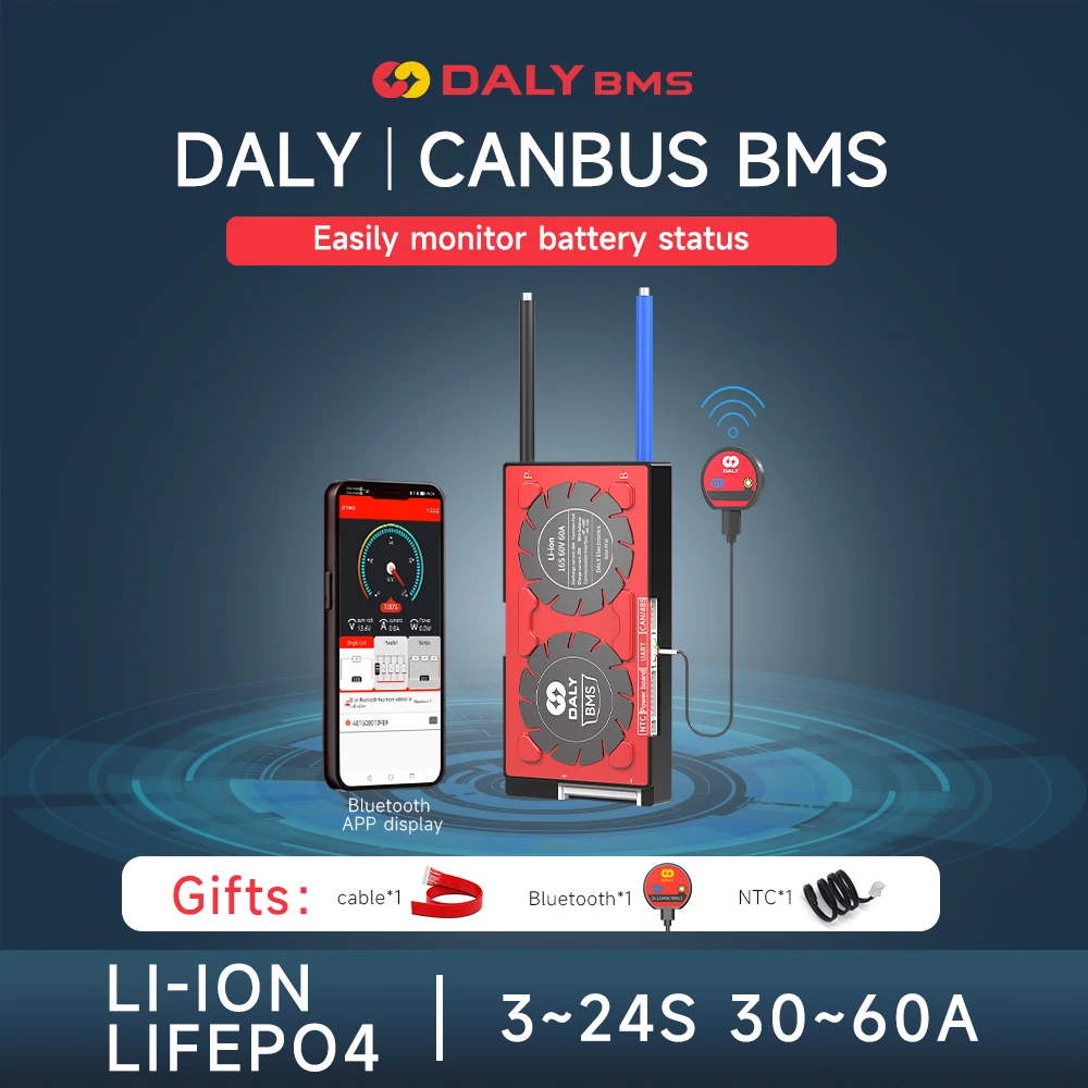 Daly Smart BMS с BT RS485 CAN Li-Ion LiFePO4 12V 24V 36V 48V 60V 4S 3s 8s 10s 12s 13s 16s 20s 24s 30A 100A 500A