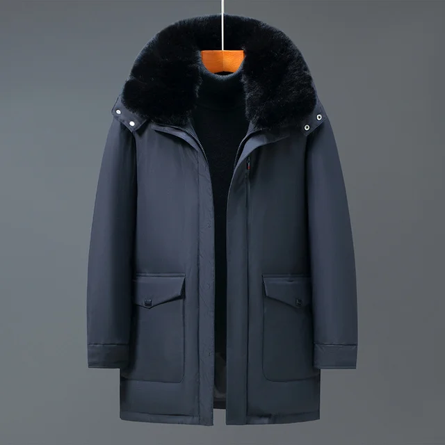 Luxury brand Brand Middle-aged Jacket High Quality Fur Collar 90% White Duck Down Men Winter Coat Hooded Warm Windbreaker