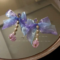 minar hyperbole gradient rainbow yarn bowknot earrings for women faux pearls love heart pink ball dangle earrings brincos 2021