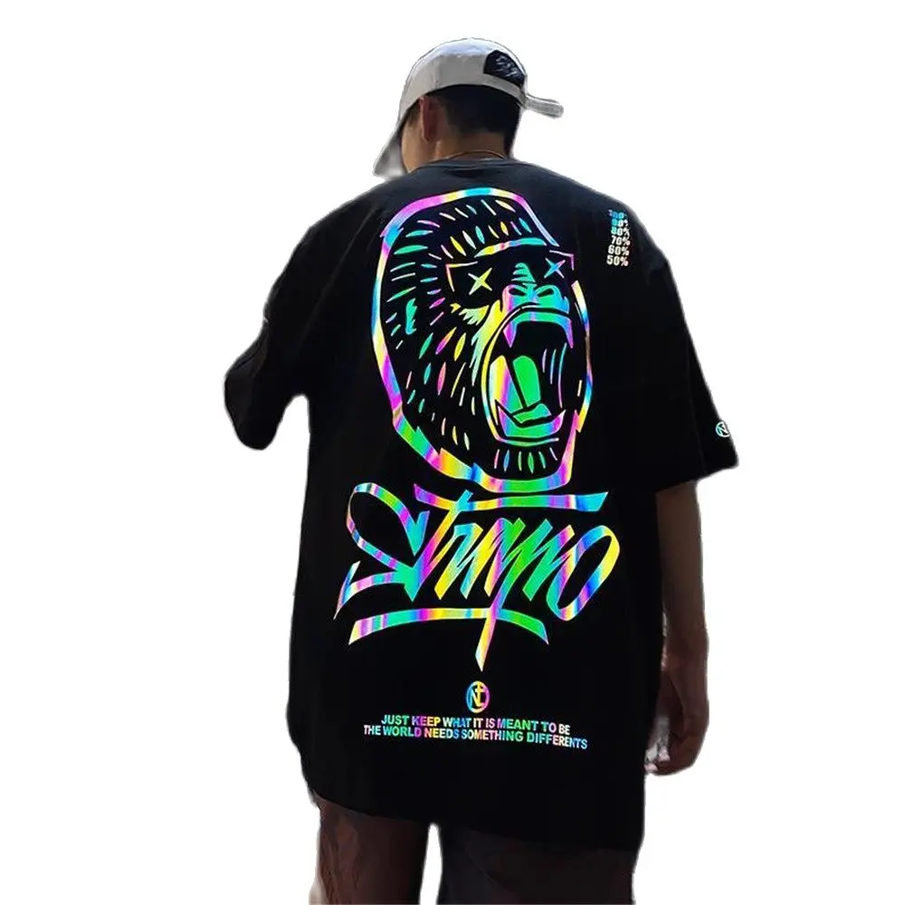 Крутая Светоотражающая футболка уличная одежда мужская летняя хлопковая