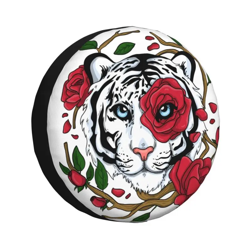 

White Tiger Rose Flower Eye Tire Cover 4WD 4x4 SUV Spare Wheel Protector for Jeep Toyota Mitsubishi 14" 15" 16" 17" Inch