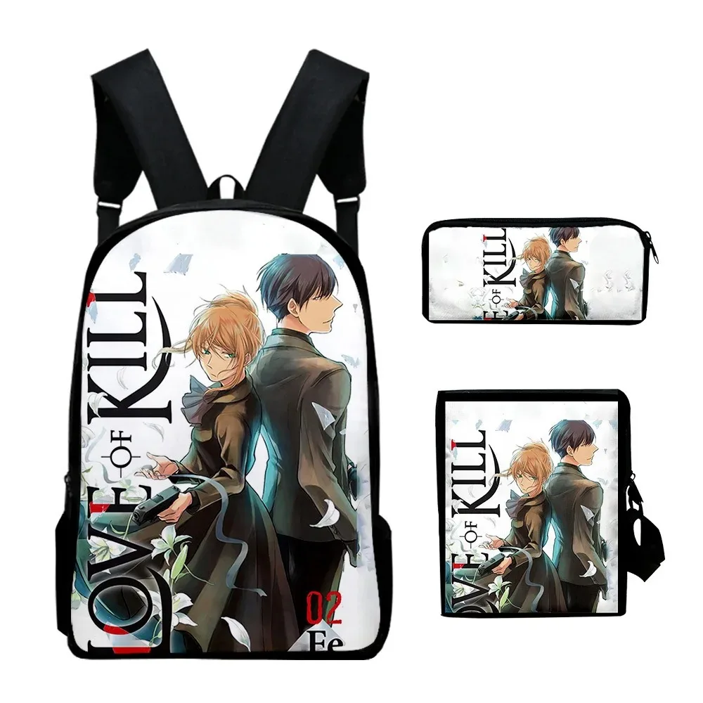 Школьные сумки Harajuku Love of Kill с 3D-принтом mochila dos gratis portátil bolsa de ombro inclinado estojo lápis
