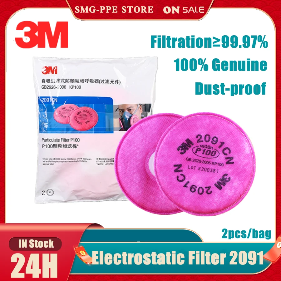 

3M Original 2091 P100 Particle Filter 2PCS Replacement Gas Mask Respirator Paint Spray Industrial Chemcial Dust Smoke Mask