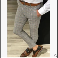 men pants trousers spring smart casual slim fit plaid pocket pants men business pocket mid waist pencil pants ankle length pants