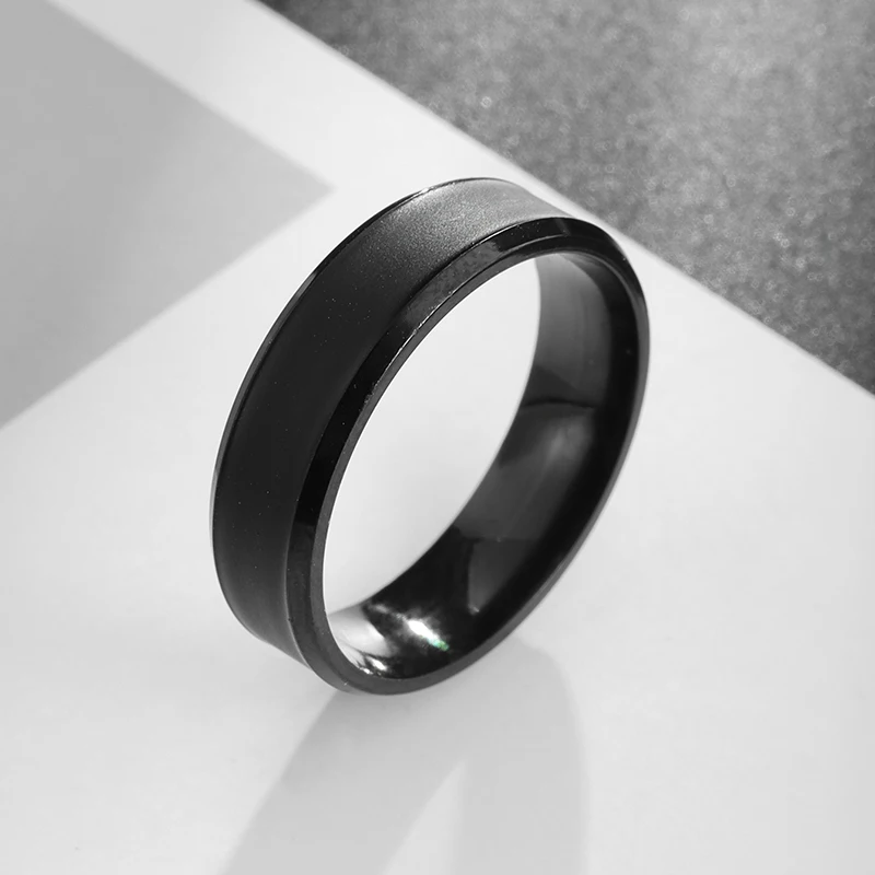 

New Simple Style Stainless Steel Black Glossy Ring Men's Casual Street Daily Jewelry Gift