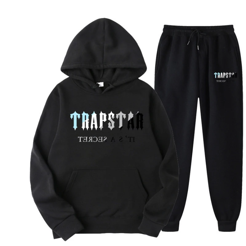 2023 New Brand TRAPSTAR Printed Sportswear Men 16 Colors Warm Two Pieces Set Loose Hoodie Sweatshirt + Pants Set Hoodie Jogging