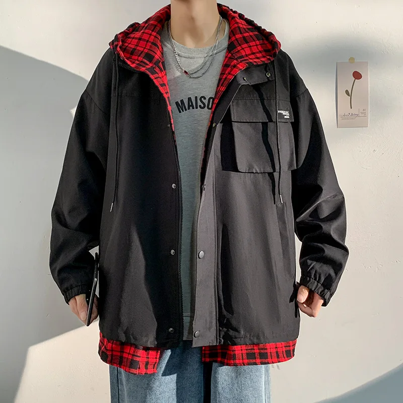

Plaid fake two coats men's autumn and winter large size port wind day clothes ins tide brand spring Korean version trend jacket