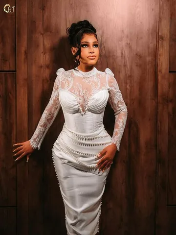 Свадебное платье чайной длины с высоким воротником и блестящим жемчугом Robe De Mariée, кружевное короткое свадебное платье с длинными рукавами