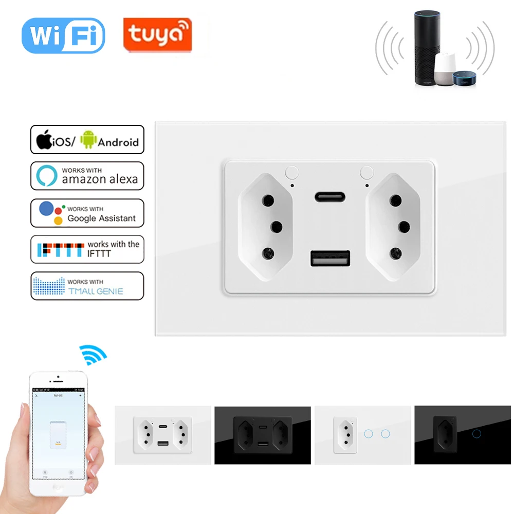 

Smart WiFi Graffiti South America Brazil gauge remote control wall socket USB+type-c charging socket surface