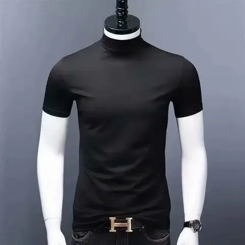 Мужская футболка-поло с высоким воротником и коротким рукавом тонкая летняя