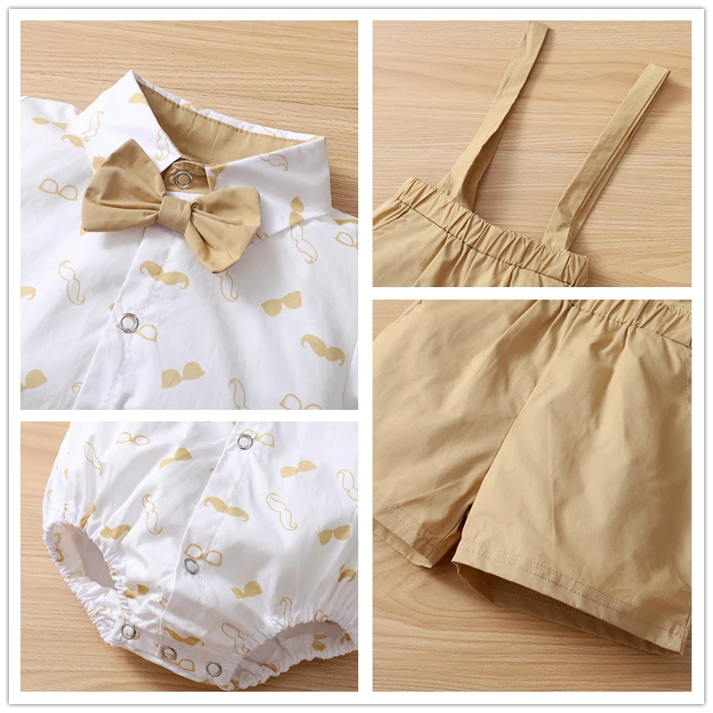 Летний комплект одежды джентльмена для маленьких мальчиков модная рубашка с