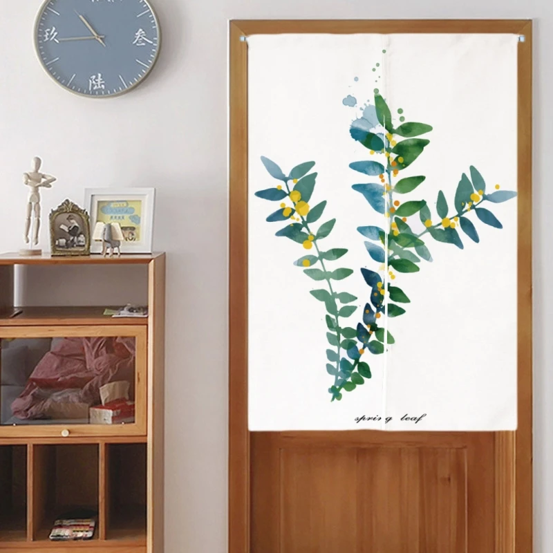 

Watercolor Tropical Plant Leaf Door Curtains Kitchen Bathroom Partition Curtain Home Decoration Entrance Hanging Split Curtains