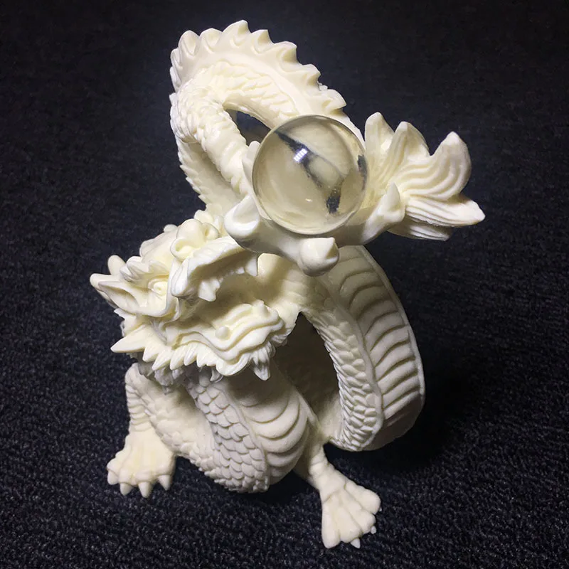 

White dragon play bead statue，Exquisite hand-carved，Modern art sculpture，High-end home decorations，Chinese mascot gift statue