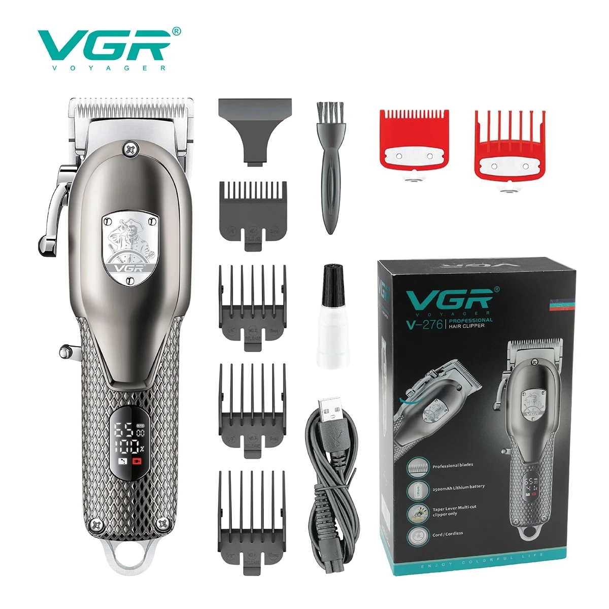 

VGR Electric Hair Clipper Professional Hair Cutting Machine Hair Trimmer Haircut Machine Metal Barber USB Charging for Men V-276